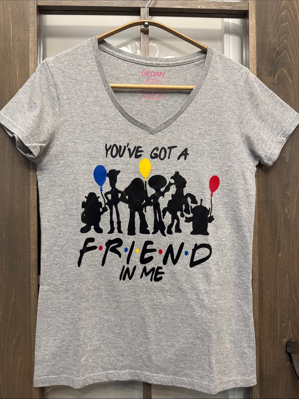 Toy Story You've Got A Friend In Me T-shirt Fitted V-neck Graphic Tee Womens S